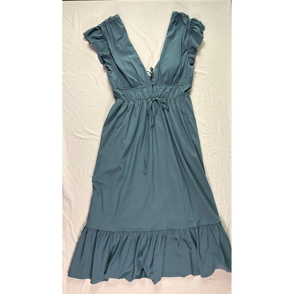 Halara Breezeful Ruffle Midi Dress S Flutter Sleeve V-Neck Boho Tiered Light - Picture 9 of 11